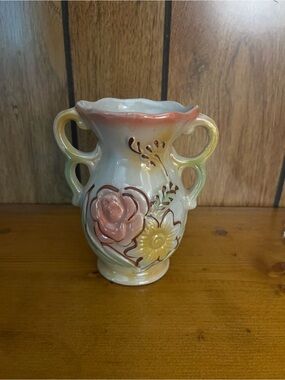 Hand-Painted Floral Ceramic Vase - Pastel Pink & Yellow